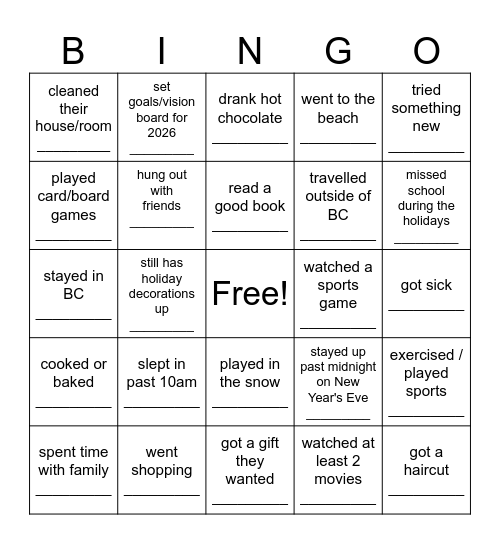 WINTER BREAK Bingo Card