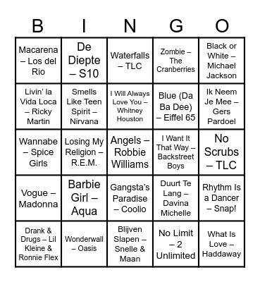 Muziek Bingo Ronde 1 Bingo Card