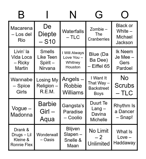 Muziek Bingo Ronde 1 Bingo Card