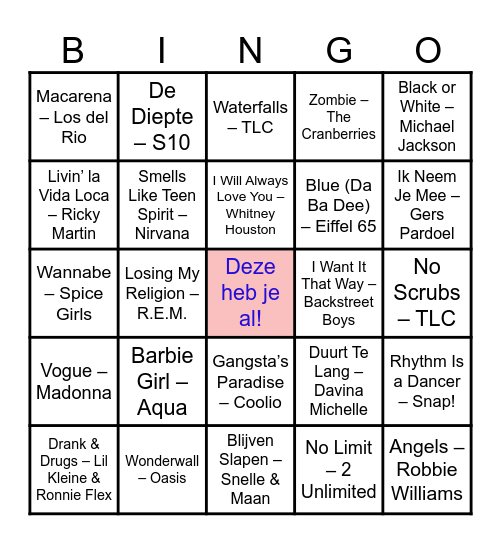 Nieuwjaars Muziek BINGO ronde 1 Bingo Card