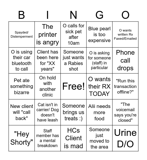 Apple Valley Receptionist Bingo Card