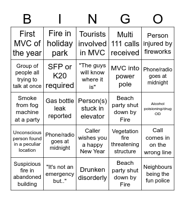 Fire New Years Bingo Card