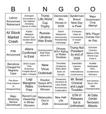 2026 Bingo Card Bingo Card