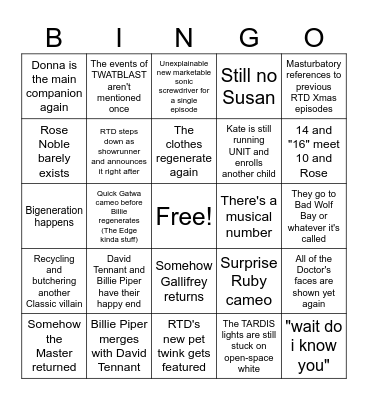 Doctor Who Xmas 2026 Bingo Card