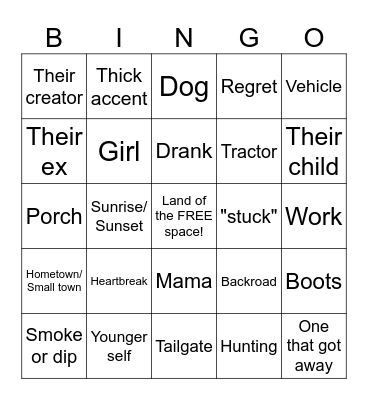 Country Songs Bingo Card