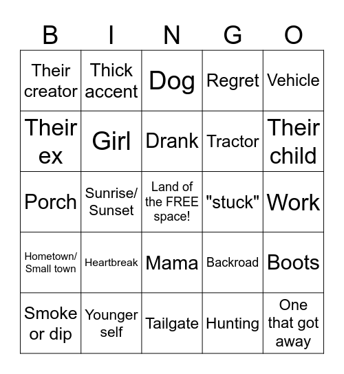 Country Songs Bingo Card