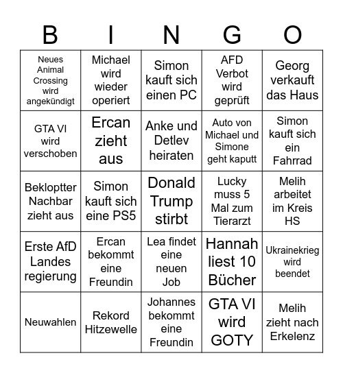 Bingo 2026 Bingo Card