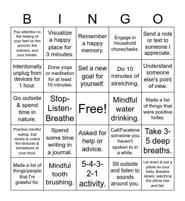 Mindful Bingo Card