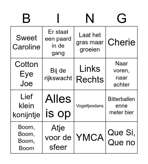 De foute Party Bingo Card