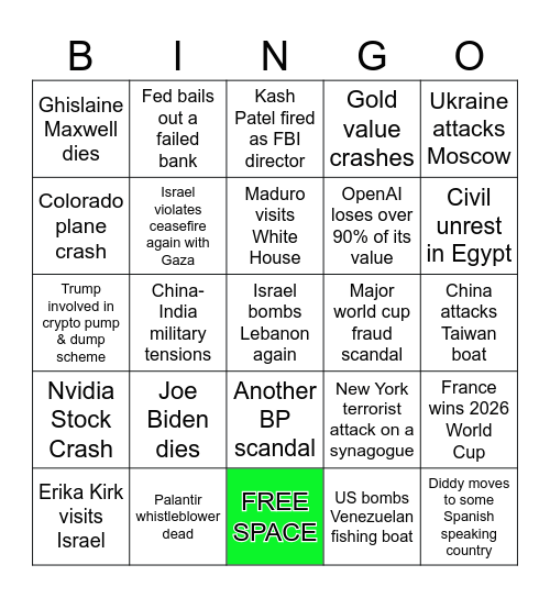 2026 Bingo Card Bingo Card