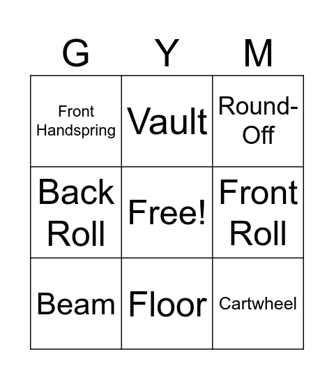 Gymnastics Bingo Card