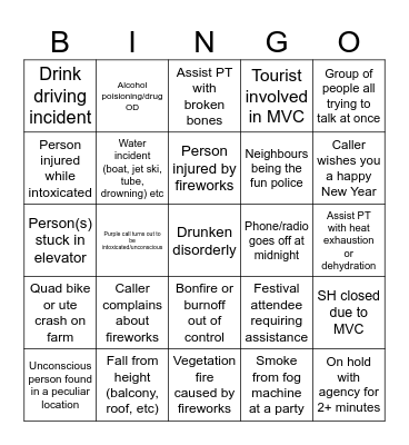 Fire New Years Bingo Card