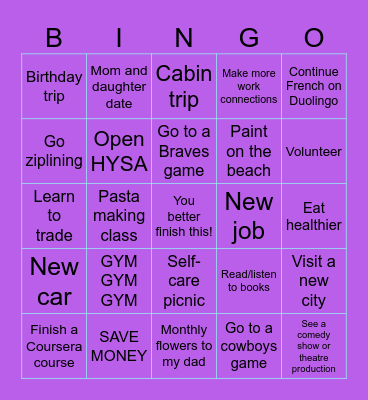 Raeven's 2026 GOALS! Bingo Card