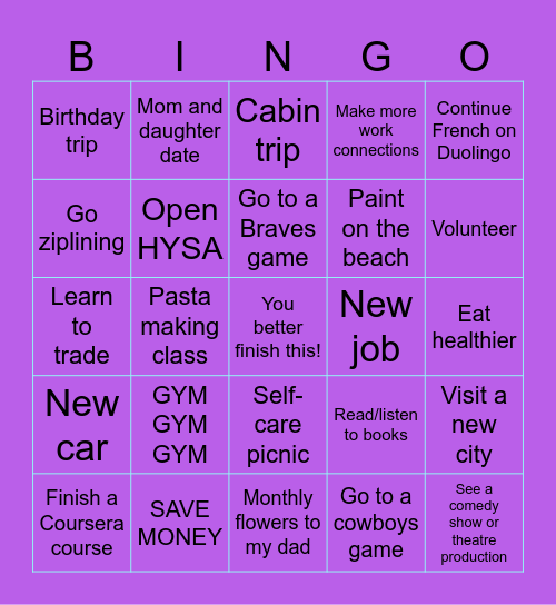 Raeven's 2026 GOALS! Bingo Card
