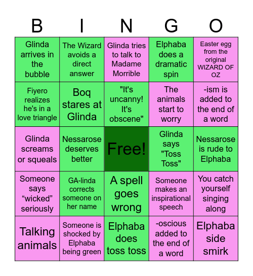 SCREEN ON THE GREEN Bingo Card