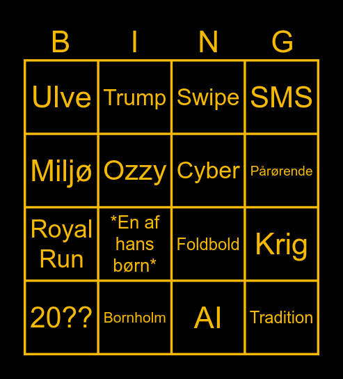 Kongens nytårstale 2025(2026 Bingo Card