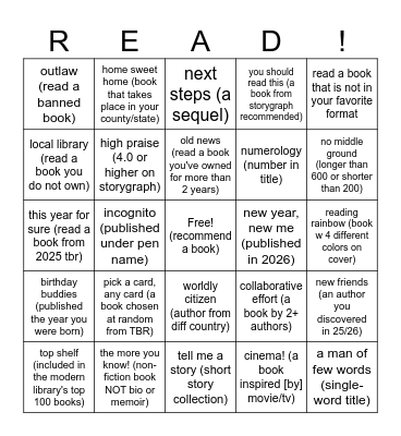 natejohansen's 2026 reading bingo Card