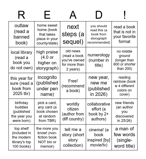 natejohansen's 2026 reading bingo Card