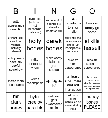 stranger things finale Bingo Card