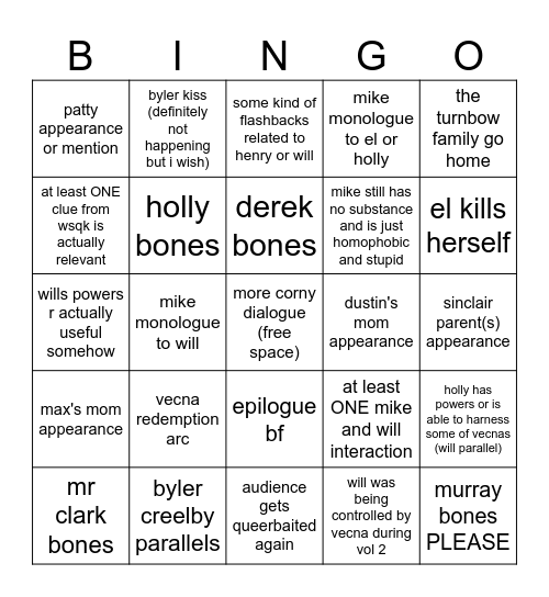 stranger things finale Bingo Card