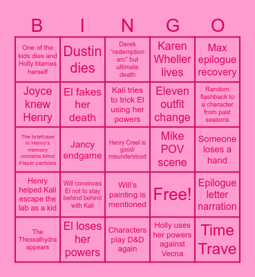 Stranger Things Finale 2 Bingo Card