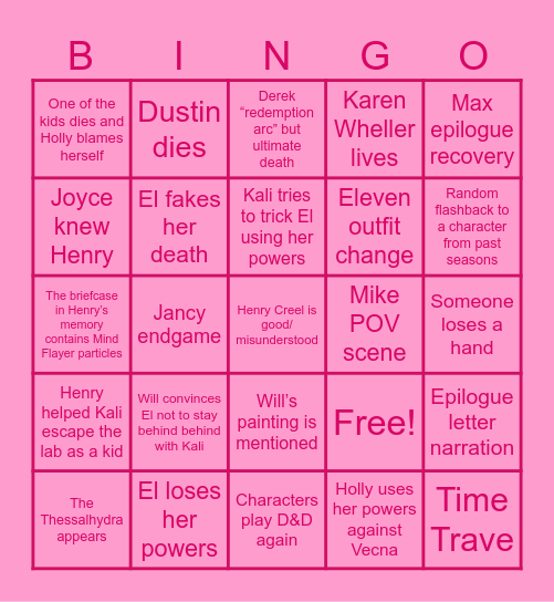 Stranger Things Finale 2 Bingo Card