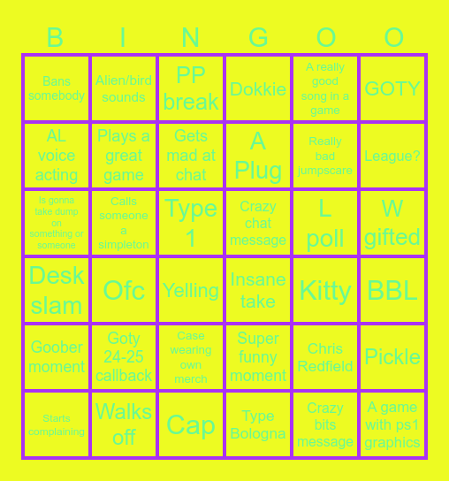 Caseoh stream bingo Card