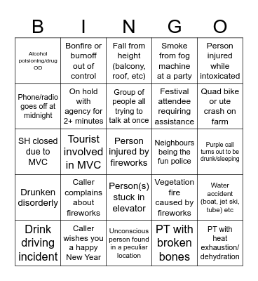 Fire New Years Bingo Card