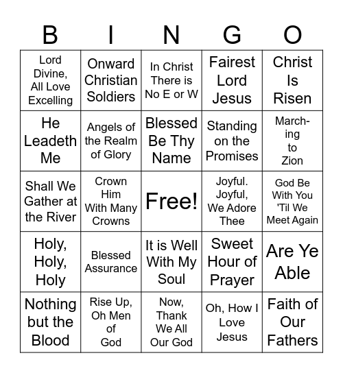 Hymns Bingo Card