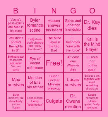 Stranger Things Finale 3 Bingo Card