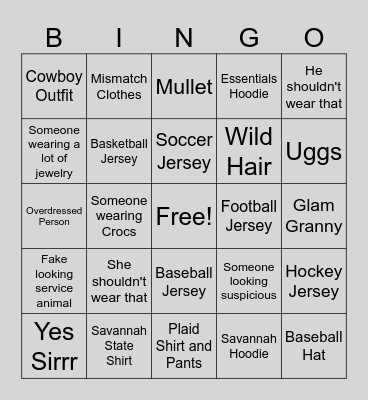 People Watching Bingo Card