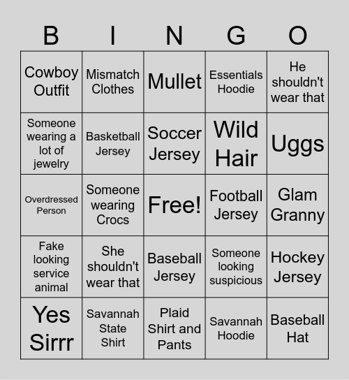 People Watching Bingo Card