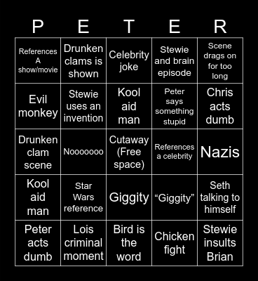 Family guy Bingo Card