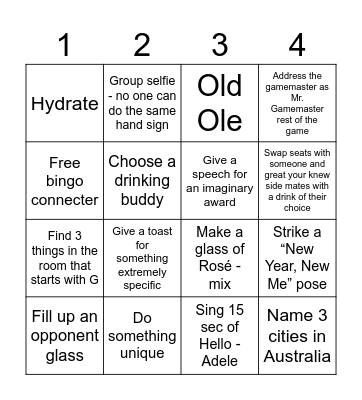 Nytårs Bingo Card