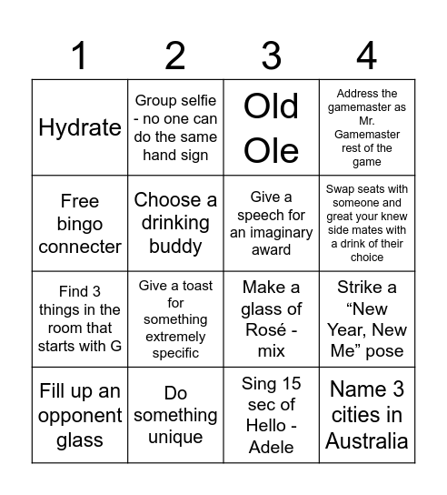 Nytårs Bingo Card