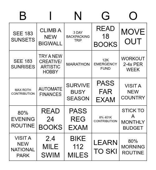 2026 Goals Bingo Card