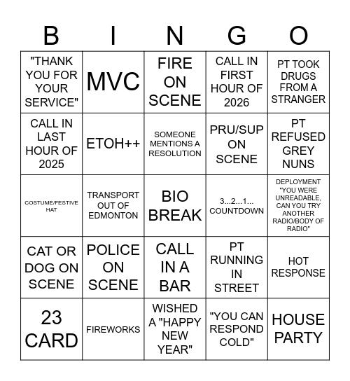 2026 NYE BINGO Card
