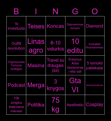 2026 Bingo goal Bingo Card