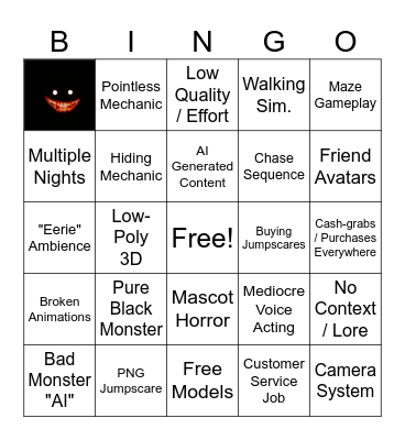 roblox horror SLOP Bingo Card
