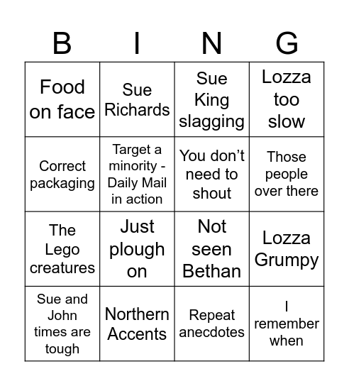 Granny Bingo Card