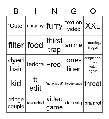 Cringe video bingo Card