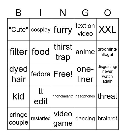 Cringe video bingo Card