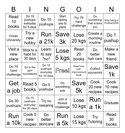 2026 Bingo Card Bingo Card
