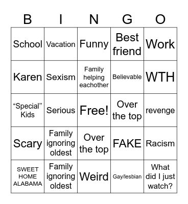 Reddit story bingo Card