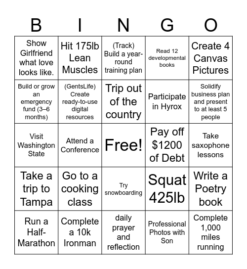 2026 New Year Goals Bingo Card
