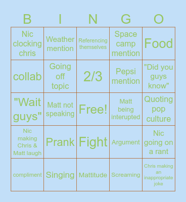Sturniolo Triplets Bingo Card
