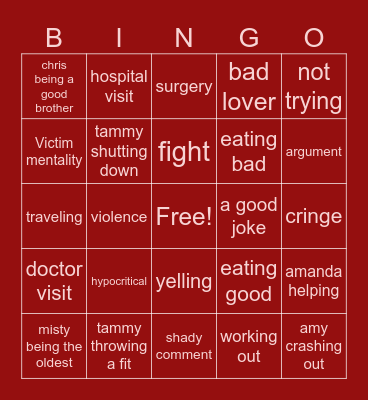 1000 lb sisters Bingo Card