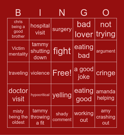 1000 lb sisters Bingo Card