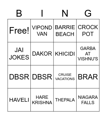 DAKOR THEMED BINGO Card
