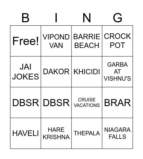 DAKOR THEMED BINGO Card